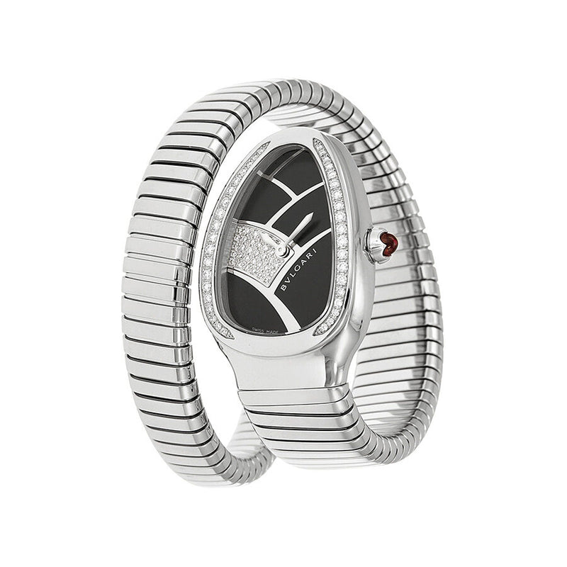 Bvlgari Serpenti Black Dial Stainless Steel Diamond Ladies Watch 101984#SP35BD1SDS.1T - Watches of America
