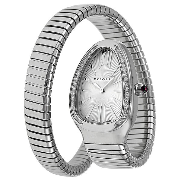 Bvlgari Serpenti Silver Dial Stainless Steel Diamond Ladies Watch #SP35C6SDS-1T-L - Watches of America