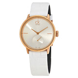 Calvin Klein Accent Silver Dial White Leather Ladies Watch #K2Y236K6 - Watches of America