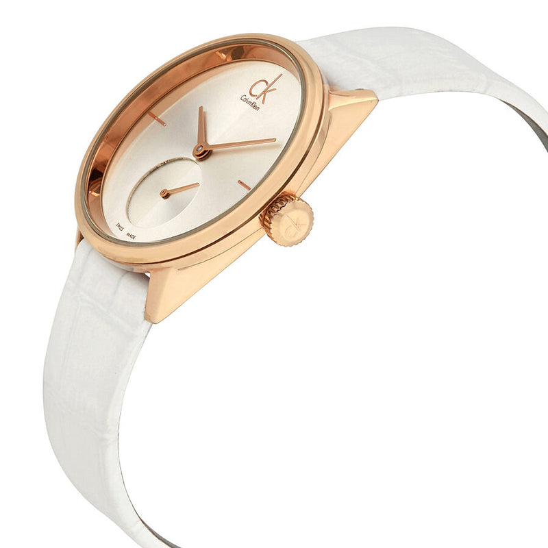 Calvin Klein Accent Silver Dial White Leather Ladies Watch #K2Y236K6 - Watches of America #2