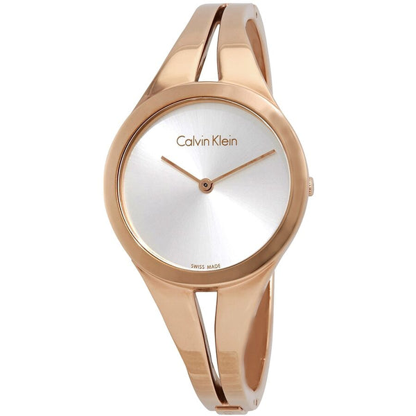Calvin Klein Addict Silver Dial Medium Rose Gold-tone Ladies Watch #K7W2M616 - Watches of America