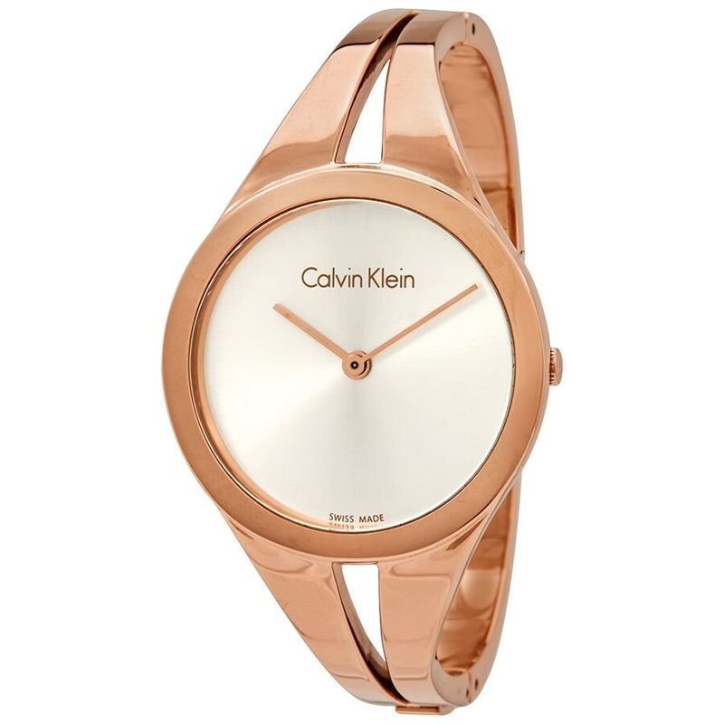 Calvin Klein Addict Silver Dial Rose Gold-tone Small Bangle Ladies Watch #K7W2S616 - Watches of America
