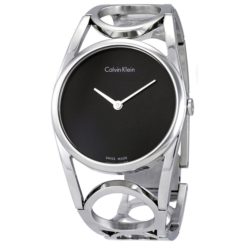 Calvin Klein Round Black Dial Stainless Steel Ladies Watch #K5U2M141 - Watches of America