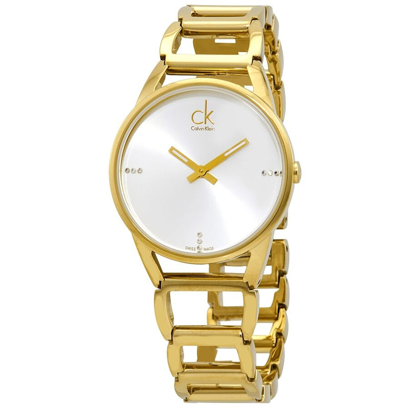 Calvin Klein Quartz Silver Dial Yellow Gold-tone Ladies Watch #K3G2352W - Watches of America