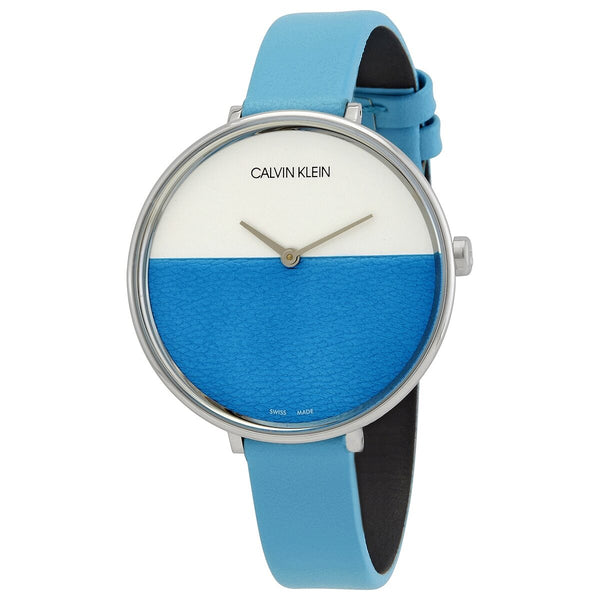 Calvin Klein Rise Quartz Silver and Turquoise Dial Ladies Watch #K7A231VN - Watches of America
