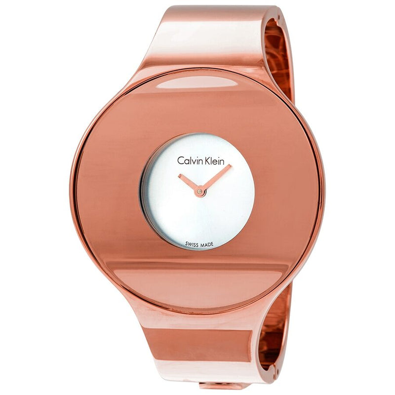 Calvin Klein Seamless Silver Dial Ladies Small Rose Gold-tone Bangle Watch #K8C2S616 - Watches of America