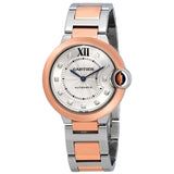 Cartier Ballon Bleu Automatic Diamond Dial Ladies Steel and 18kt Rose Gold Watch #W3BB0013 - Watches of America