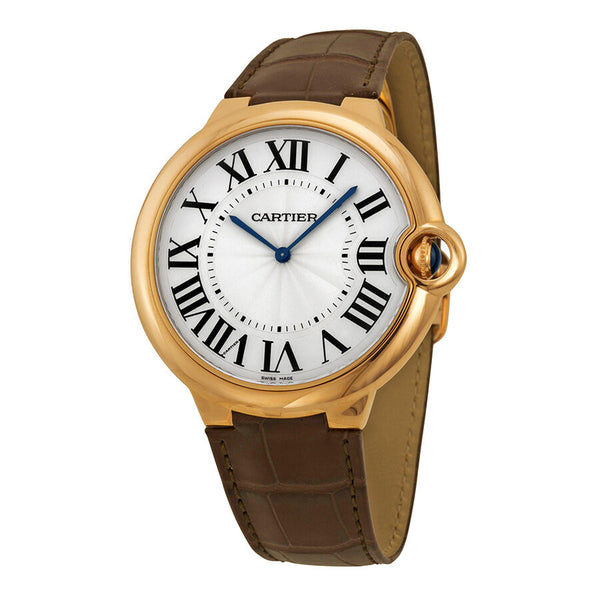 Cartier Ballon Bleu Extra Large Silver Dial 18kt Rose Gold Leather Men's Watch #W6920054 - Watches of America