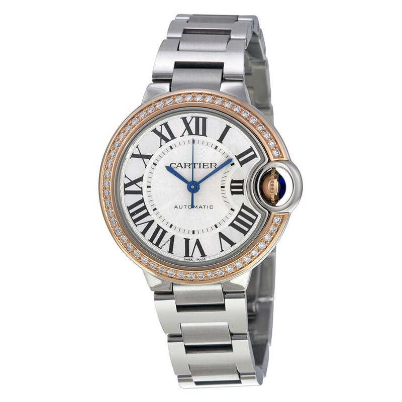 Cartier Ballon Bleu Silver Dial Stainless Steel Diamond Ladies Watch #WE902080 - Watches of America