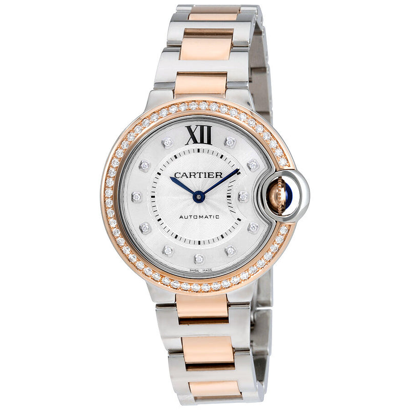 Cartier Ballon Bleu Silver Diamond Dial Steel and Rose Gold Ladies Watch #WE902077 - Watches of America