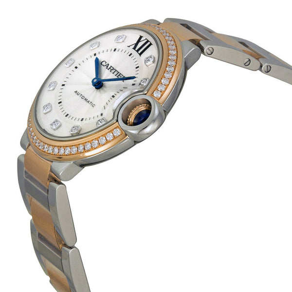 Cartier Ballon Bleu Silver Diamond Dial Steel and Rose Gold Ladies Watch #WE902078 - Watches of America #2