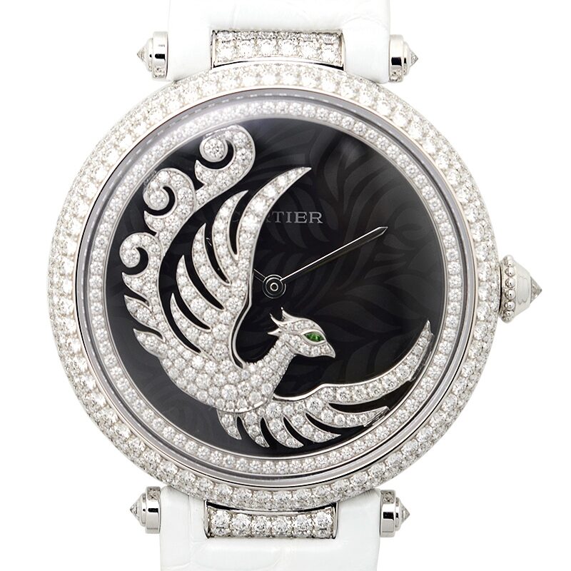 Cartier Bestiaire Evol D'un Phoenix Dark Purple Mother of Pearl with Diamonds Feather Dial Ladies Watch #HPI00633 - Watches of America