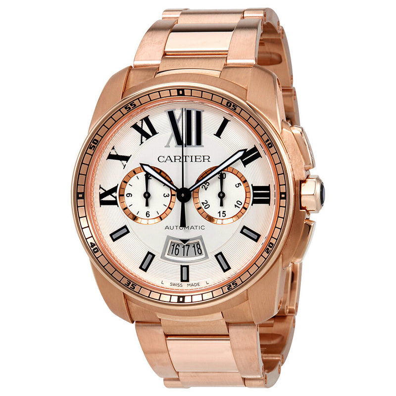 Cartier Calibre de Cartier Automatic Silver Dial 18kt Pink Gold Men's Watch #W7100047 - Watches of America