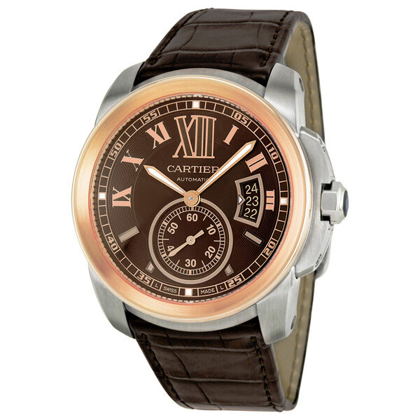 Cartier Calibre de Cartier Brown Dial Pink Gold Bezel Automatic Men's Watch #W7100051 - Watches of America