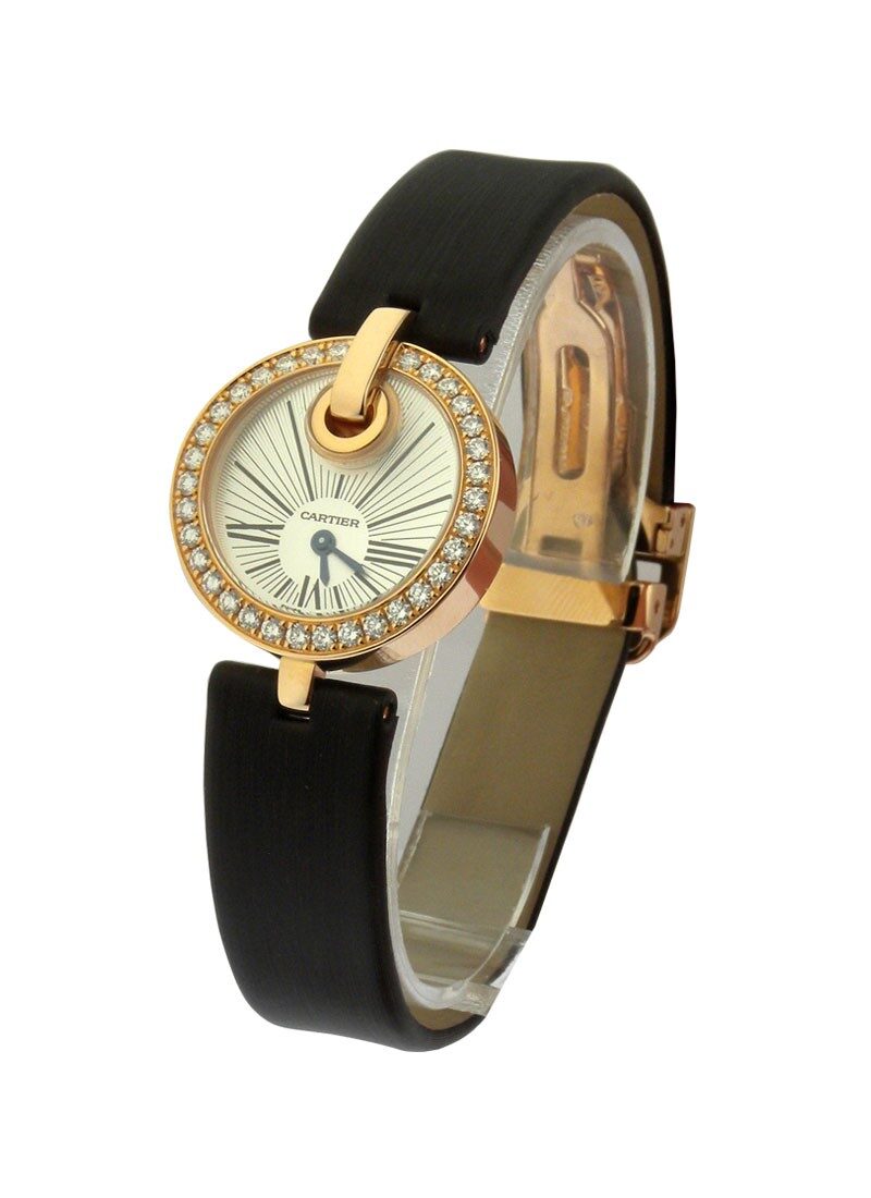Cartier Captive Silver Dial Brown Satin Strap Diamond Ladies Watch #WG600007 - Watches of America