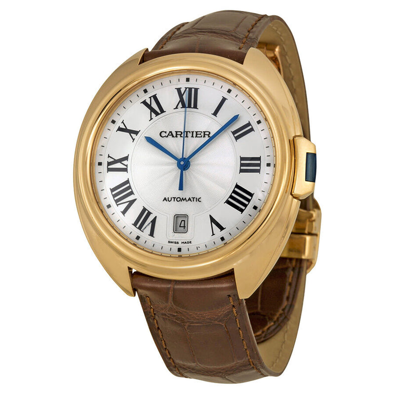 Cartier Cle Automatic Silver Flinque Dial 18kt Rose Gold Men's Watch #WGCL0004 - Watches of America