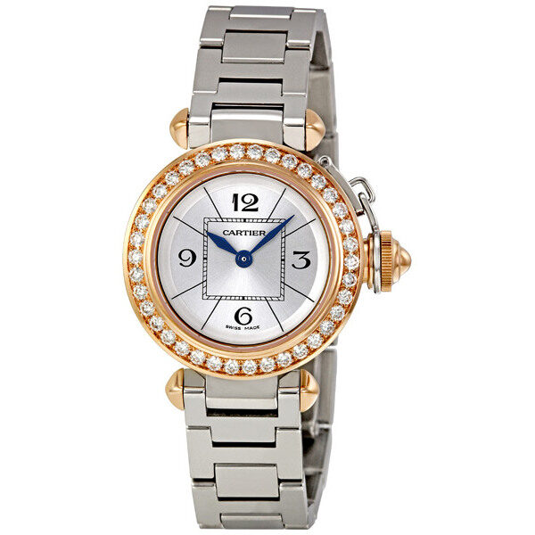 Cartier Miss Pasha Silver Dial Diamond Bezel Ladies Watch #WJ124021 - Watches of America