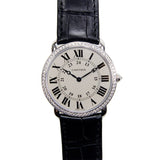 Cartier Ronde Louis Large Model Diamond Bezel Silver Dial 18 kt White Gold Ladies Watch #WR000551 - Watches of America