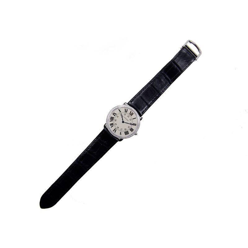 Cartier Ronde Louis Large Model Diamond Bezel Silver Dial 18 kt White Gold Ladies Watch #WR000551 - Watches of America #2