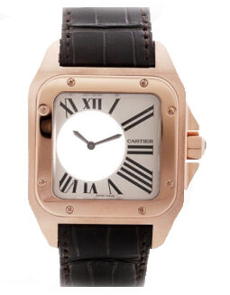 Cartier Santos Mysterieuse 18k Rose Gold and Alligator Leather Unisex Watch #W20115Y1 - Watches of America