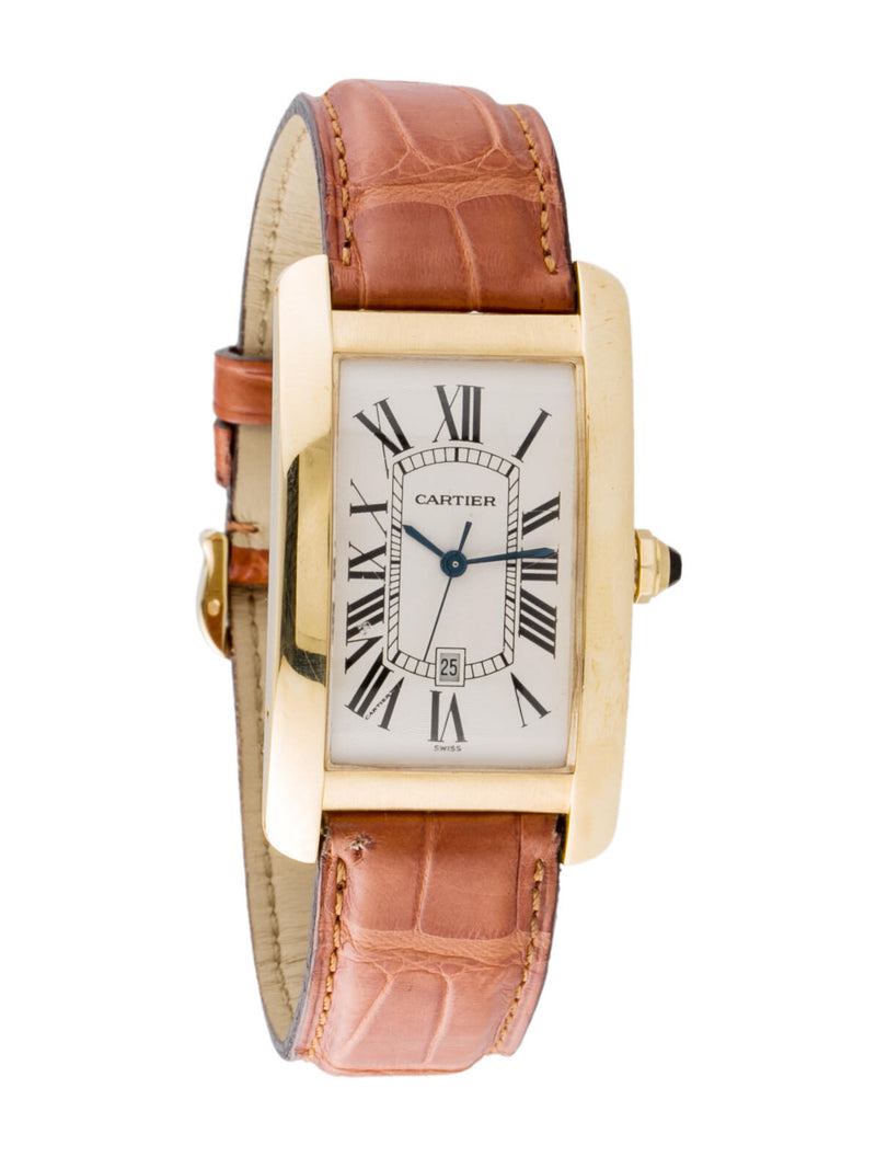 Cartier Tank Americaine 18k Yellow Gold Men's Watch #W2603156 - Watches of America