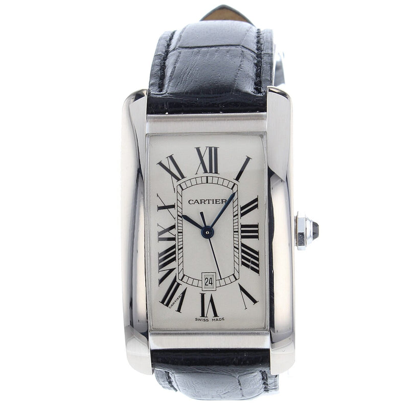 Cartier Tank Americaine Automatic Silver Dial 18 kt White Gold Men's Watch #W2603256 - Watches of America