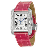 Cartier Tank Anglaise Large 18k White Gold Diamond Bezel Pink Leather Watch #WT100018 - Watches of America