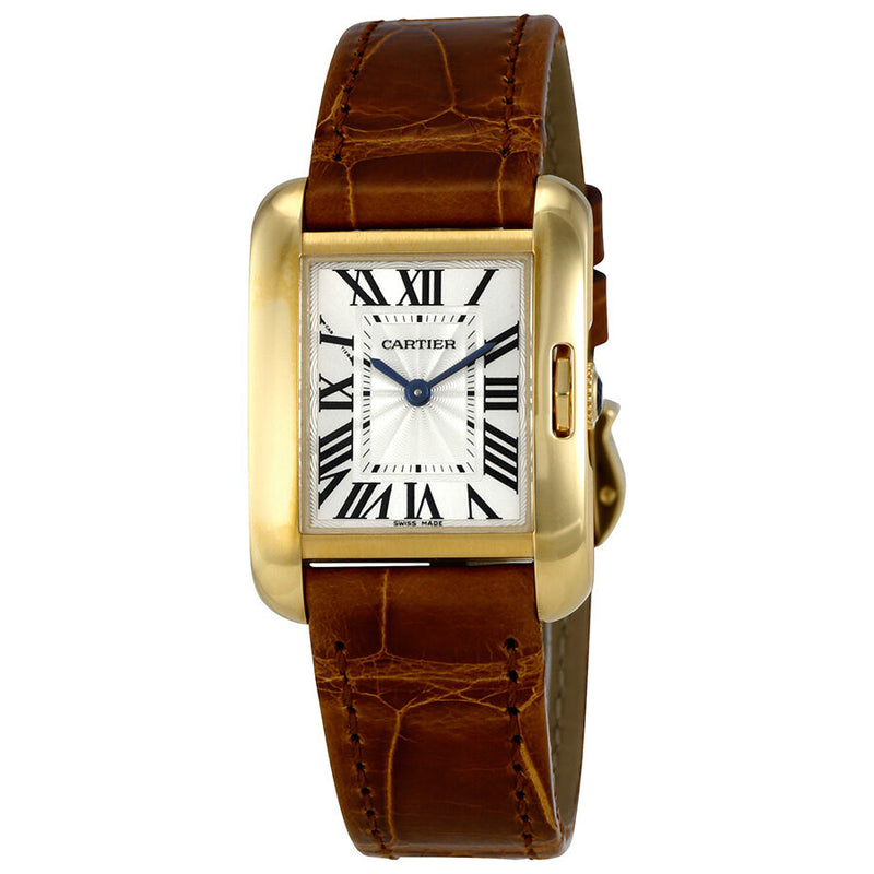 Cartier Tank Anglaise Small Silver Dial Ladies Brown Leather Strap Watch #W5310028 - Watches of America