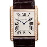 Cartier Tank Louis Silver Dial Brown Leather Diamond Men's Watch #WT200005 - Watches of America