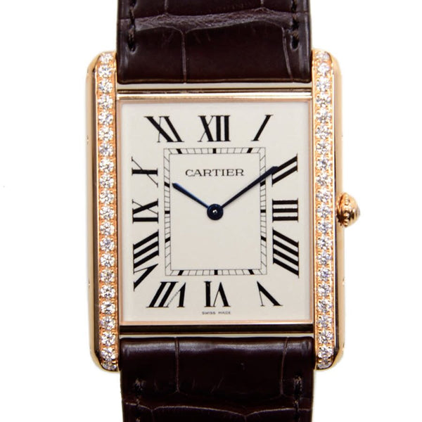 Cartier Tank Louis Silver Dial Brown Leather Diamond Men's Watch #WT200005 - Watches of America #2