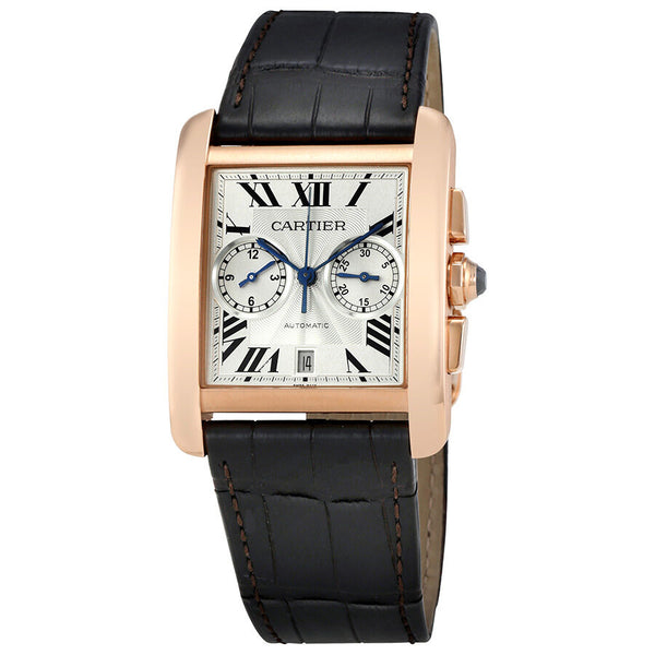 Cartier Tank MC Chronograph Silver Dial Brown Leather Men's Watch #W5330005 - Watches of America
