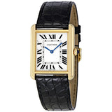 Cartier Tank Solo Silver Dial 18kt Yellow Gold Black Leather Unisex Watch #W5200004 - Watches of America
