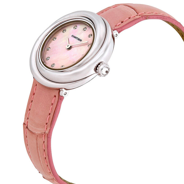 Cartier Trinity Pink Mother of Pearl Diamond Dial 18Kt White Gold Patent Leather Ladies Watch #WG200846 - Watches of America #2