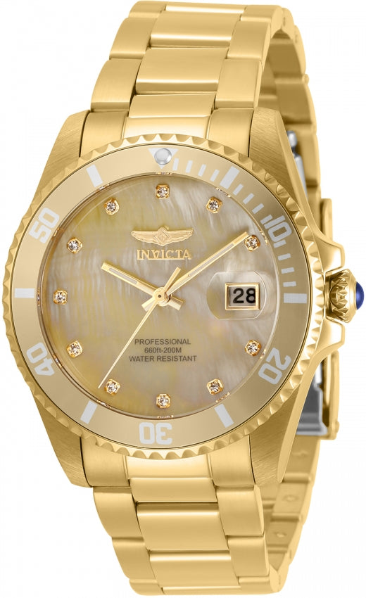Invicta Pro Diver Quartz Crystal Gold Dial Ladies Watch 31700