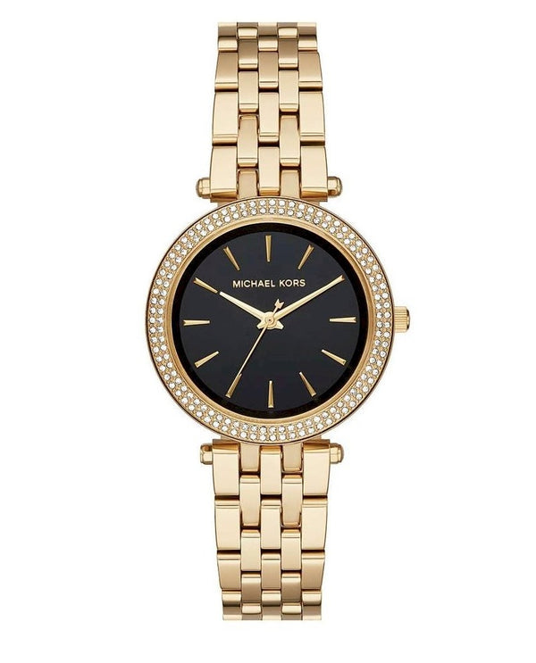 Michael Kors Darci Reloj con esfera negra para mujer en tono dorado con pavé de cristal MK3738