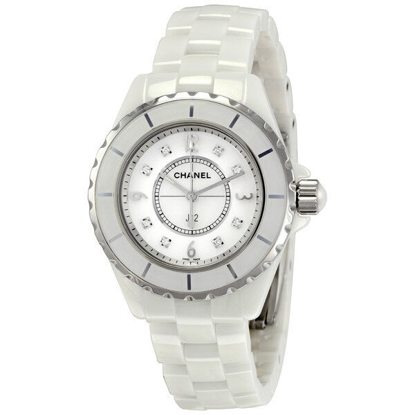 Chanel J12 White Ceramic Diamonds Quartz Ladies Watch #H2422 - Watches of America