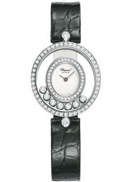 Chopard Happy Diamond White Dial Black Leather Ladies Watch #204292-1001 - Watches of America