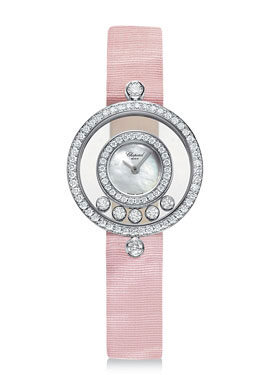 Chopard Happy Diamonds Mother of Pearl Dial Pink Fabric Strap Ladies Watch #203957-1001 - Watches of America