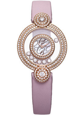 Chopard Happy Diamonds Mother of Pearl Dial Pink Silk Strap Ladies Watch #209341-5001 - Watches of America