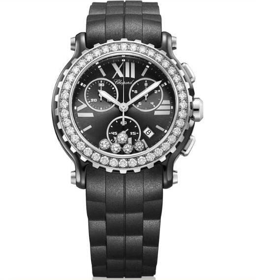 Chopard Happy Sport Black PVD Case Black Chrono Diamond Dial Ladies Watch #288499-3009 - Watches of America