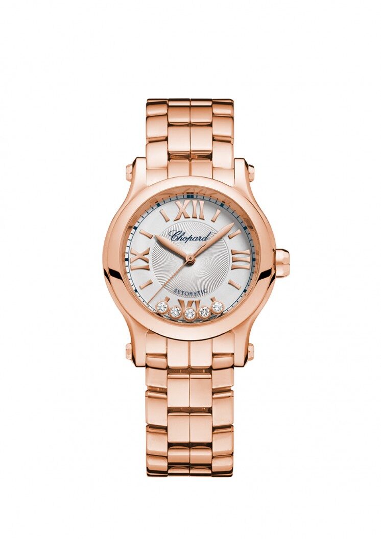 Chopard Happy Sport Silver Tone Dial 18 Carat Rose Gold Ladies Watch #274893-5003 - Watches of America