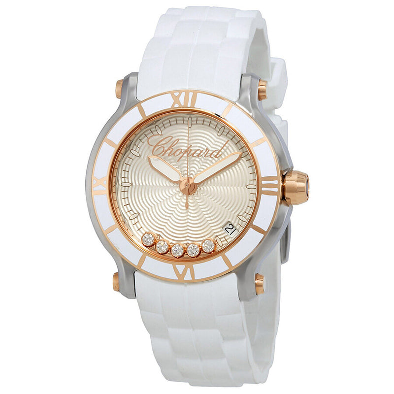 Chopard Happy Sport Silvertone Guilloche Dial Ladies Watch #278551-6002 - Watches of America