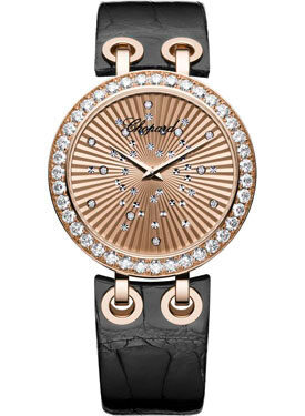 Chopard Xtravaganza Diamond 18k Rose Gold Black Leather Ladies Watch #134236-5001 - Watches of America