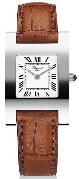 Chopard Your Hour White Dial 18k White Gold Brown Leather Ladies Watch #127405-1001 - Watches of America