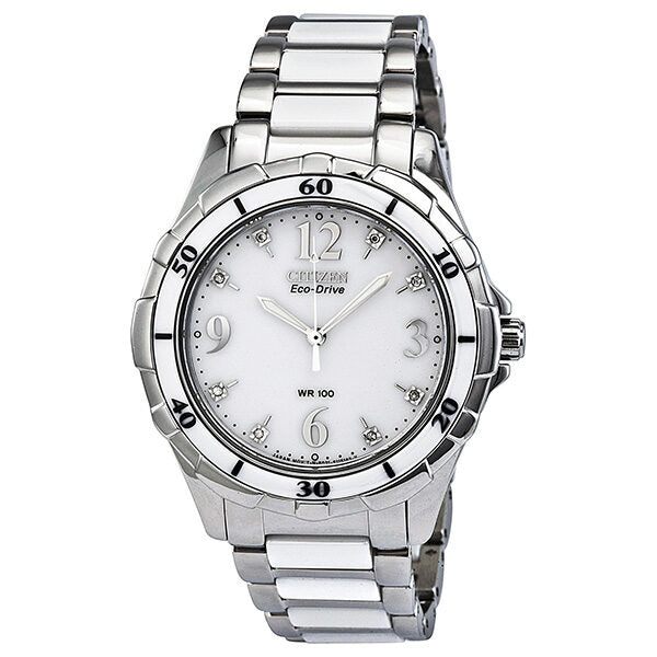 Citizen Ceramic Eco-Drive Diamond White Dial Ladies Watch #EM0030-59A - Watches of America