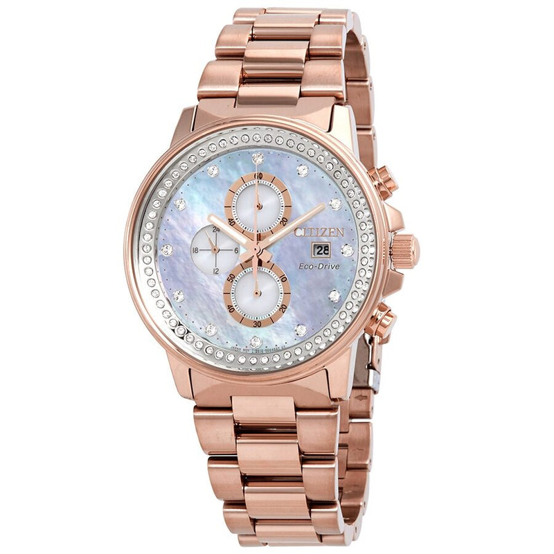 Citizen Chandler Chronograph Eco-Drive Mother of Pearl Diamond Watch #FB3003-51Y - Watches of America