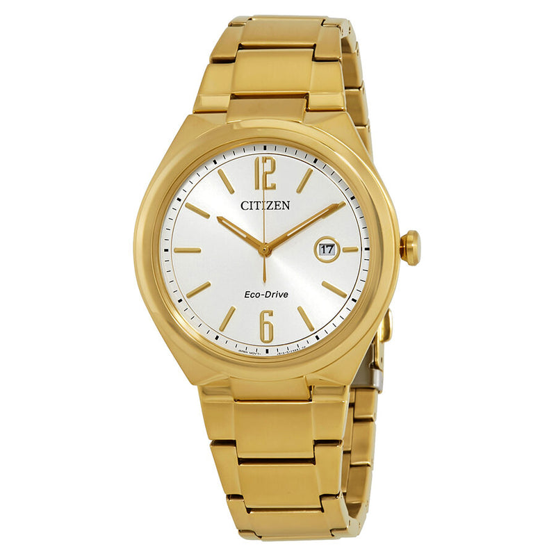 Citizen Chandler Eco-Drive Silver Dial Yellow Gold-plated Men's Watch #AW1372-81A - Watches of America