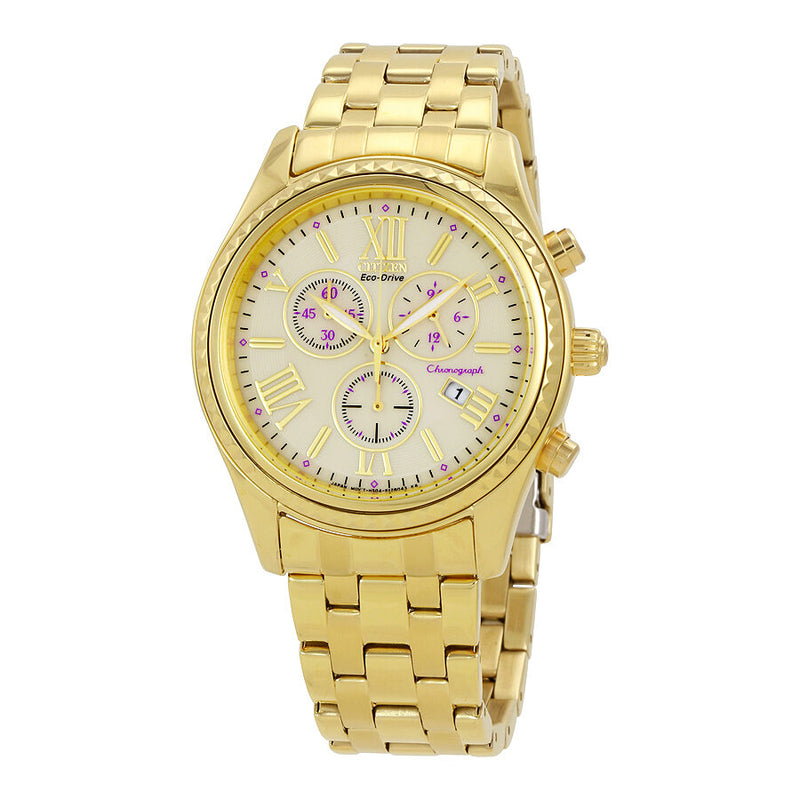 Citizen Chronograph Champagne Dial Gold-Tone Stainless Steel Ladies Watch #FB1362-59P - Watches of America