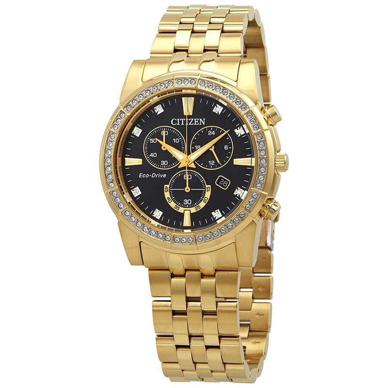 Citizen Corso Chronograph Black Dial Yellow Gold-tone Men's Watch #AT2452-52E - Watches of America