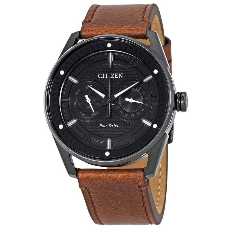 Citizen CTO Eco-Drive Black Dial Brown Leather Men's Watch #BU4025-08E - Watches of America